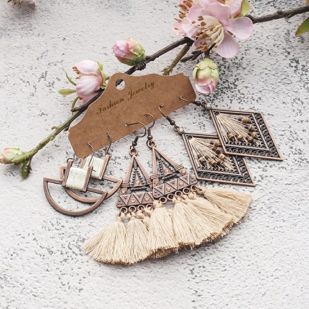 B2G1 3 Pair Set Tribal Bohemian Dangle Earrings